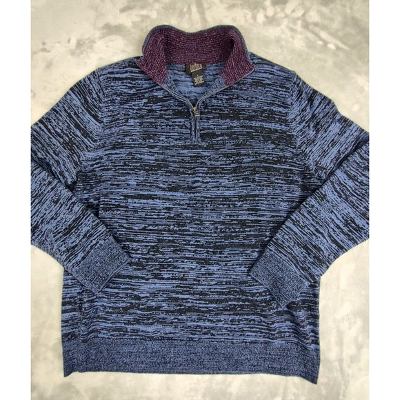 Belford Men's Size L Blue 100% Extra Fine Merino Wool Quarter‎ Zip Sweater Read - Picture 1 of 6